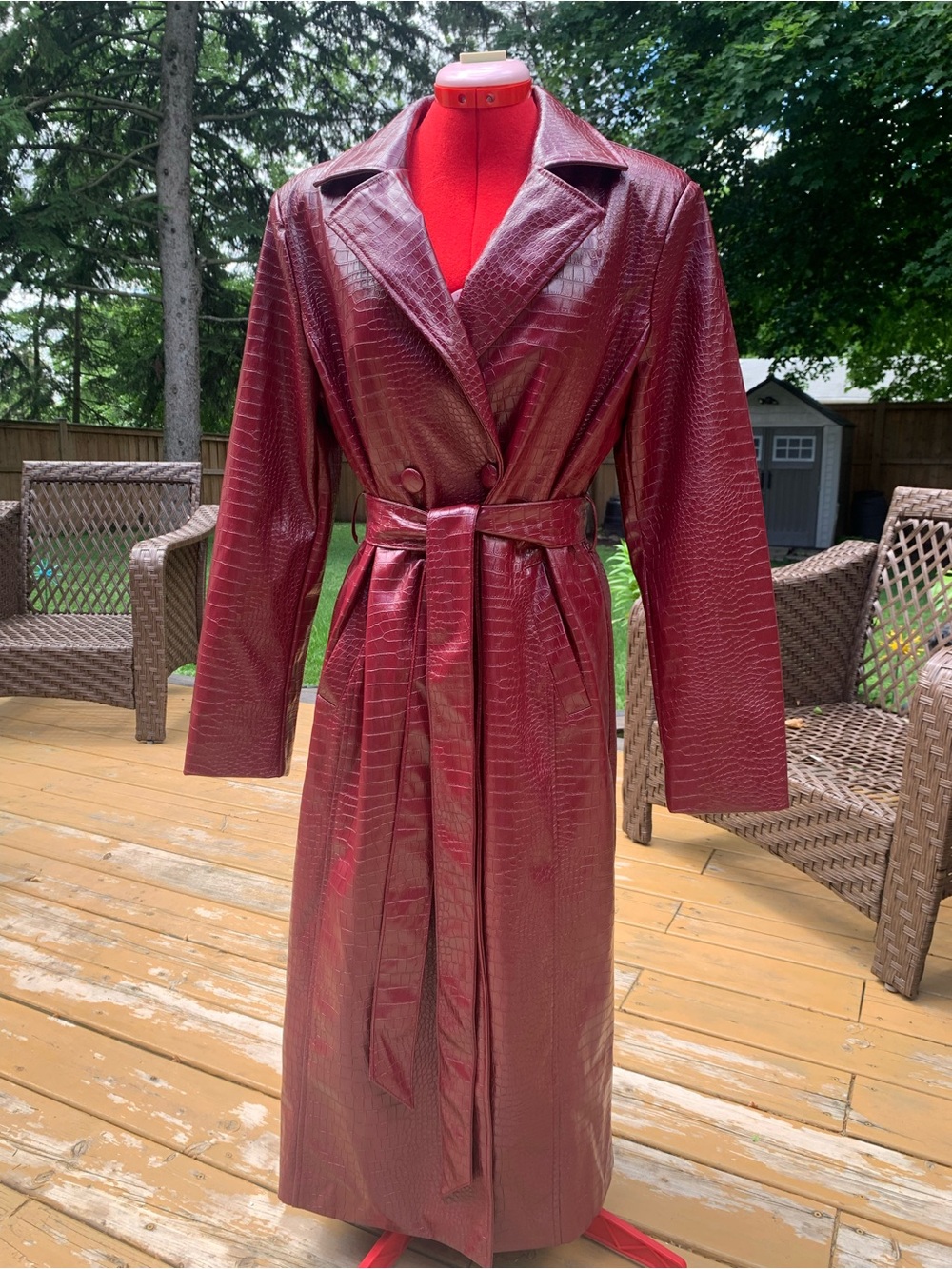 Fashion Nova Burgundy Faux Croc Trench Coat
